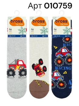 Набор 3 шт Антискользящие махровые носки Bross 9-11 лет р 34-36 арт 010759 Монстр-трак
