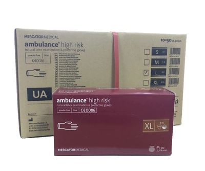 Рукавички сині Ambulance High Risk латекс підвищеної міцності XL 50 шт (25 пар) RD10178005 (Ящик 10 пачок)