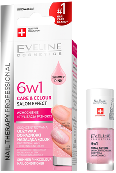 Засіб для догляду за нігтями Eveline Cosmetics Nail Therapy Professional 6 в 1 Care & Colour концентрований, що надає колір Shimmer Pink 5 мл (5903416027508)
