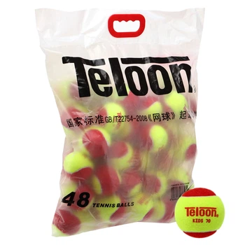 Мяч для большого тенниса TELOON KIDS 70 (48шт) (сумка) (для детей от 5 лет и взрослых начинающих, в пакете, красный-салатовый) (Stage-3)