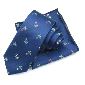 Галстук Bow Tie House Basic узкий синий новогодний с платком 10459