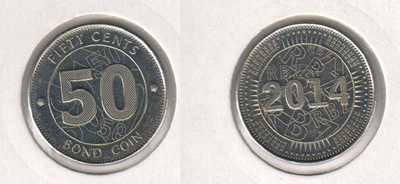 Монета Зимбабве 50 центов 2014 UNC (KM#20)