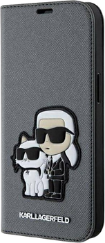 Etui z klapką Karl Lagerfeld Saffiano Karl&Choupette do Apple iPhone 14 Silver (3666339122829)