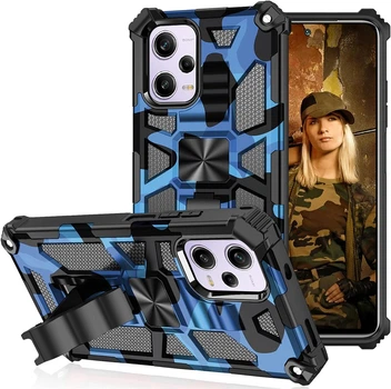 Чехол Military Shield для Xiaomi Redmi Note 12 Pro 5G бампер противоударный с подставкой Blue