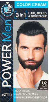 Фарба для волосся, бороди та вусів Joanna Power Men Color Cream 3in1 02 Dark Brown 30 g (5901018018290)