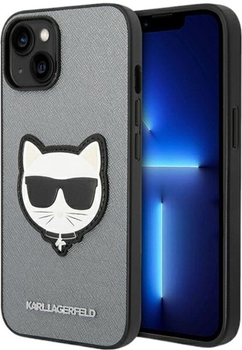 Панель Karl Lagerfeld Saffiano Choupette Head Patch для Apple iPhone 14 Silver (3666339076993)