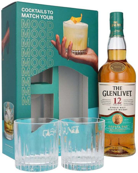 Віскі The Glenlivet 0.7 л 12 років витримки 40% у подарунковій упаковці + 2 склянки (5000299213476_5000299213773)