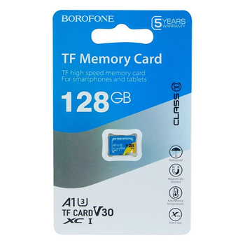 Карта Памяти Borofone MicroSDXC 128gb 10 Class, 10 Мбит/сек пластик Голубой P001