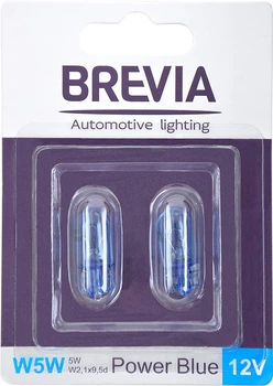 Автолампа Brevia W5W 12V 5W W2.1x9.5d Power Blue B2 blister 2 шт. (12328B2)