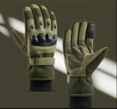 Зимові рукавички теплі на флісі універсальні Олива XL захист від снігу вітру та вологи швидковисихаючі зона долоні з посиленою накладкою повсякденні