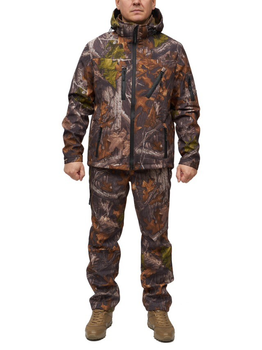 Костюм чоловічий Soft shel на флісі демісезонний куртка демісезонний куртка штани непромокальний Дубовий ліс 48 на блискавці із закритими на замок кишенями для полювання риболовлі
