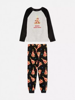 Плюшевая пижама Merry Crustmas черная (кофта+штаны) Primark 128см (400093847)