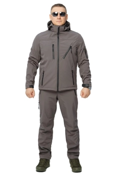 Костюм мужской Soft shel на флисе серый 60 демисезонный брюки куртка с капюшоном с вентиляционным клапаном под мышками ветро - водонепроницаемый