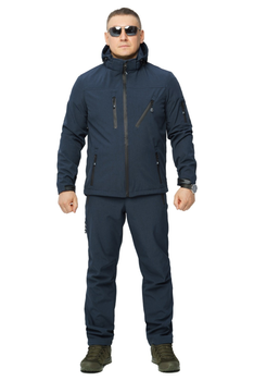 Костюм демисезонный мужской Soft shel на флисе темно синий меланж 46 куртка брюки ветро - влагонепроницаемый с воздухоотводным клапаном под мышками