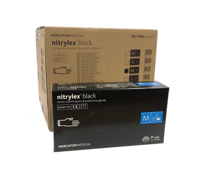 Рукавички чорні Nitrylex Black нітрилові неопудрені M RD30104003 (ящик 10 пачок)