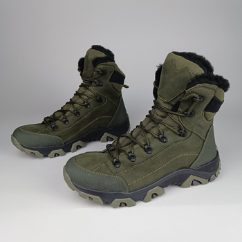 Зимние кожаные полуберцы на меху Oksy Tactical ботинки экомех Olive размер 42