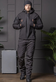 Мужской демисезонный Костюм полиция Softshell с Липучками под Шевроны черный Куртка и брюки XL