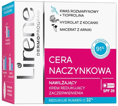 Крем для обличчя Lirene Cera Naczynkowa зволожуючий зменшує почервоніння SPF20 50 мл (5900717760417)