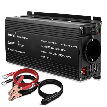 Инвертор FOVAL 2200 Ват, Преобразователь с 12 на 220 V Чистая синусоида, черный
