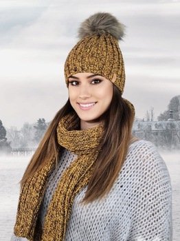 Комплект жіночий (шапка+шарф) Kamea K.22.261.48 One Size Гірчичний (5903246771428)