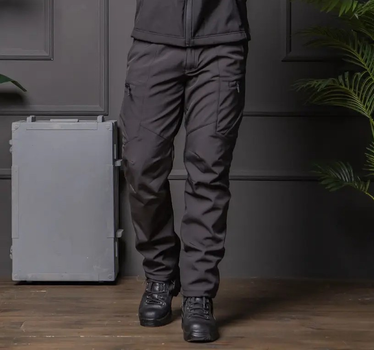 Мужские брюки Soft-shell на флисе с высокой посадкой черный цвет / ветрозащитные и водонепроницаемые XL