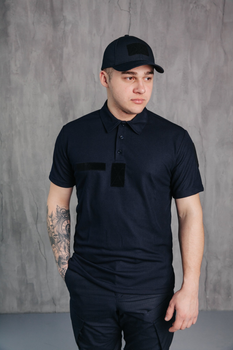Поло футболка мужская для ДСНС с липучками под шевроны темно-синий цвет ткань CoolPass 58