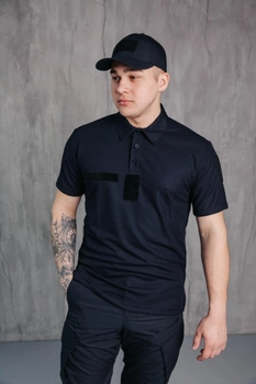 Поло футболка мужская для ДСНС с липучками под шевроны темно-синий цвет ткань CoolPass 46