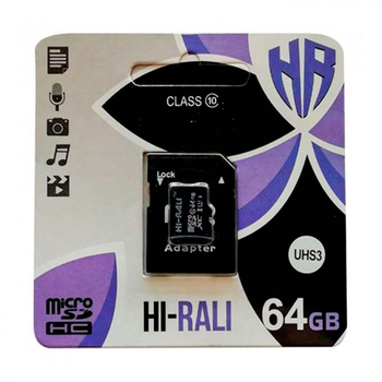 Карта пам'яті HI-RALI MicroSDXC 64GB UHS-3 10 Class з адаптером універсальний носій інформації внутрішня пам'ять портативних пристроїв