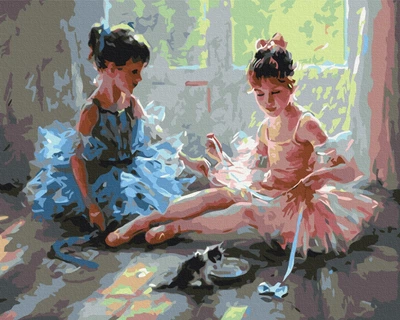 Картина по номерам BrushMe "Балерины с котёнком" 40х50см BS51984