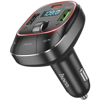 Автомобильный FM-трансмиттер Hoco E76 Pole (PD 45W + QC3.0, 2USB, Bluetooth 5.0, быстрая зарядка) - Черный