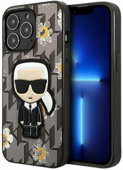 Etui CG Mobile Karl Lagerfeld Flower Iconic Karl do Apple iPhone 13/13 Pro Szary (3666339049461)