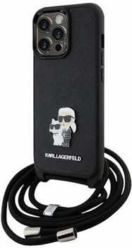Etui CG Mobile Karl Lagerfeld Crossbody Saffiano Metal Pin Karl&Choupette do Apple iPhone 13/13 Pro Czarny (3666339165697)