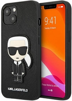 Etui CG Mobile Karl Lagerfeld Saffiano Iconic Karl Patch do Apple iPhone 13 mini Czarny (3666339028176)