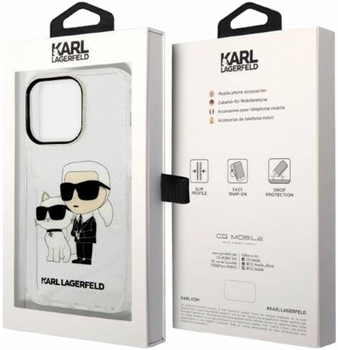 Etui CG Mobile Karl Lagerfeld Glitter Karl&Choupette do Apple iPhone 14 Pro Przezroczysty (3666339087265)