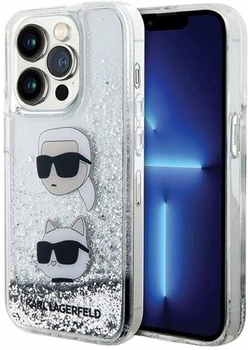 Etui CG Mobile Karl Lagerfeld Liquid Glitter Karl&Choupette Head do Apple iPhone 14 Pro Srebrny (3666339164652)