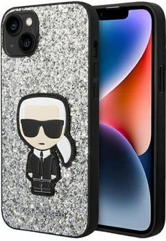 Etui CG Mobile Karl Lagerfeld Glitter Flakes Iconic do Apple iPhone 14 Plus Srebrny (3666339077402)