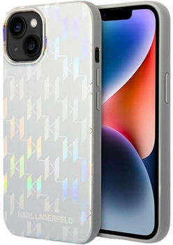 Etui CG Mobile Karl Lagerfeld Monogram Iridescent do Apple iPhone 14 Plus Srebrny (3666339093082)