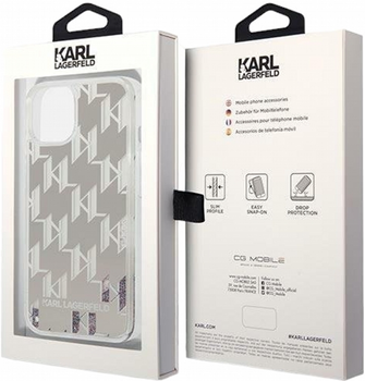 Etui CG Mobile Karl Lagerfeld Liquid Glitter Monogram do Apple iPhone 14 Plus Srebrny (3666339076283)