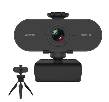 Компьютерная веб камера 2K USB Full HD (2560х1440) со встроенным микрофоном+тренога, черная (74739871)
