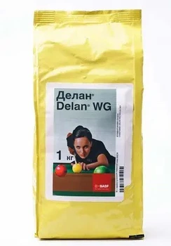 Фунгіцид від кучерявості листя персика і хвороб фруктових дерев Делан 1 кг BASF