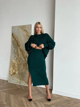 Fashions • Костюм вязаный с юбкой миди Masha Fashions 42-56 изумрудный (255/а-нс)