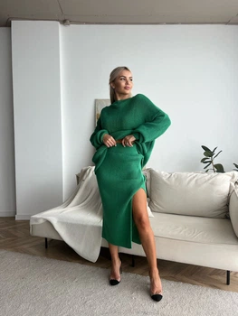 Fashions • Костюм вязаный с юбкой миди Masha Fashions 42-56 зеленый (255/а-нс)