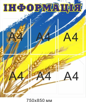Стенд інформаційний білий 6 кишень 750х850 мм