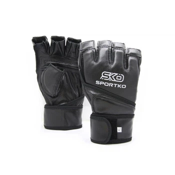 Перчатки кожаные с открытыми пальцами Sportko ПК-4 черные XL