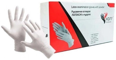 Перчатки латексные припудренные Hoff Medical Размер M 50 пар Белые (CM_66036)