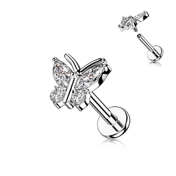 Серьга микролабрет "Бабочка" для пирсинга Монро или хряща уха Spikes LIA19-1608-C из стали (Серебристый; 8мм)