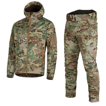 Костюм зимовий чоловічий волого-вітрозахисний SoftShell штани та куртка Мультикам XL Kali AI051 зі зносостійкого матеріалу під пахвами вентиляційний клапан