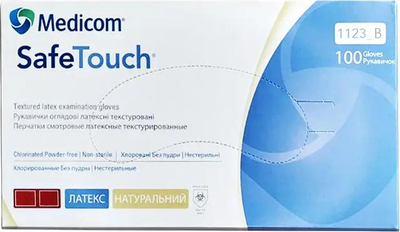 Перчатки смотровые латексные текстурированные, нестерильные Medicom SafeTouch неопудренные 6.4 г 50 пар № XL (1123-E)