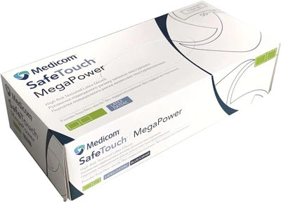 Рукавички медичні підвищеного ризику латексні текстуровані, нестерильні Medicom SafeTouch Megapower High risk неопудрені сині 25 пар № M (1101-C)