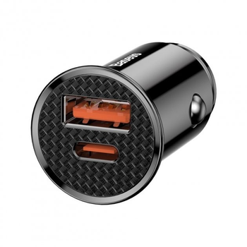 Автомобільний зарядний пристрій Baseus Circular Plastic Швидка зярядка Quick Charge 4.0 + Power Delivery 3.0 30W USB + Type-C 5A Зарядка в авто Black